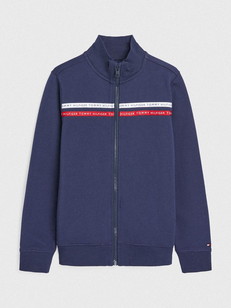 Fiú Tommy Hilfiger Logo Stripe Pálya Kabát Kék | HU 2124FDN